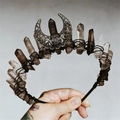 Handmade brown raw crystal moon crown headband with vintage bronze wire wrap - Brown Moon Upright Style