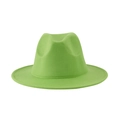 Elegant bright green wool felt fedora hat with classic crown and wide flat brim - One Size (58cm) / Fluorescent Green