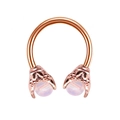 Rose gold horseshoe septum ring featuring eagle claw design holding opal-like beads - Rose Gold Eagle Claw Iridescent Bead