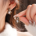 Boucles d'oreilles ours léopard avec incrustation de zircon et tiges en argent - 94# Tige en Argent - Clous d'Oreilles Ours Imprimé Léopard en Zircon