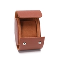 Cylindrical brown PU leather single watch storage case with silver metal snap buttons - 1 Slot Litchi Brown