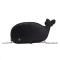 Cute black whale-shaped crossbody bag for kids with fine silver chain strap - Black