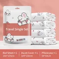 Set biancheria da letto da viaggio usa e getta 3 pezzi con conigli e sottovuoto - Set monouso da 3 pezzi (Stampa coniglio) / Set singolo da 3 pezzi