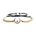 Bracciale regolabile con perline dorate, ciondolo a mezzaluna e stella con pietra blu - Croce + Perlina di Rame Corda Nera