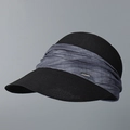 Detail of a black woven straw sun hat with pleated grey band and small metal logo - M(56-58cm) / Black