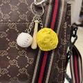 Three-piece baseball keychain set with white ball, wooden bat and yellow glove - 2CM Short Bat White Ball Yellow Glove