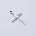 Polished stainless steel cross pendant with geometric engraved lines on metallic background - Linear Carved Cross