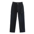 Women's black straight leg cargo pants with multi-pocket utility design on white background - Black