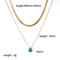 Detailed size parameters of golden double-layer necklace with green teardrop pendant - Green (GN)