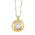 Gold plated copper necklace featuring a sunburst coin pendant with a sparkling letter Q - Letter Q
