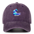 Vintage dark purple washed cotton baseball cap with Japanese wave embroidery - Purple