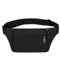 Durable black oxford waist bag for men featuring three layered zipper pockets and adjustable belt - Black