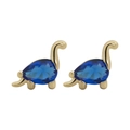 Minimalist 18K gold dinosaur studs featuring waterdrop blue crystal for women - Dark Blue Brachiosaurus - Gold