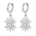 Silver stainless steel huggie hoop earrings with evil eye sunburst charms in silver finish - Angel Eye (MS-672) / 2.0*8 / Steel