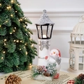 Ceramic snowman lighthouse figurine with warm LED lights and pine cone holiday decor - Silver & White Snowman