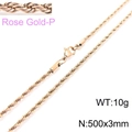 Classic rose gold stainless steel rope chain necklace for men and women with lobster clasp - 3mm Width 50cm Length (KN228834-Z)