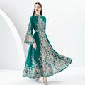 Abito lungo verde scuro con stampe Paisley e maniche a campana in stile regale - 3XL / Verde