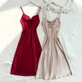 Luxurious cowl neck satin nightdress in wine red and champagne gold finishes - S / Red+Champagne