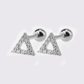 Triangle zircon stud earrings with silver metal finish and secure screw back closure - Silver Triangle