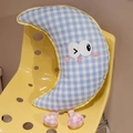 Blue checkered crescent moon plush pillow with embroidery on a yellow chair - Blue Plaid Moon