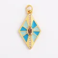 Pendente cuore a scacchi blu con pietra marrone e placcatura in oro vero - M036032-B-Blu Misto (Rombo)