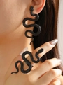 Matte black punk snake earrings and matching ring with detailed scale texture - Black Zirconia Set
