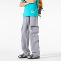 Pantaloni cargo grigio chiaro larghi con tasche multiple e coulisse stile street - M / Grigio Medio