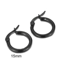 Minimalist 15mm black stainless steel hoop earrings with spring closure for women - 15mm / Black