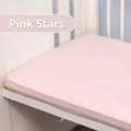 Soft pink fitted crib sheet with red mini star pattern and elastic edges for nursery - Pink Star / 140*70cm