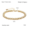 Technical diagram of golden beaded stainless steel bracelet showing 17.3cm length and 6mm beads - 6mm Bead Diameter - Lobster Clasp Chain (YB-1069G-6mm)