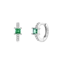 Close-up of 925 sterling silver earrings with square green zircon stones and Ag925 hallmark - Silver/Emerald Zirconia