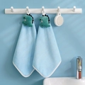 Light blue hanging coral fleece hand towel with green dinosaur plush for kids - Dinosaur Light Blue