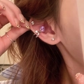Ασημένιο ear cuff κλαδί με μωβ ζιργκόν φορεμένο στον χόνδρο του αυτιού - Σχέδιο Κλαδιού με Μωβ Πολύτιμο Λίθο (4#)