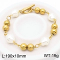 Elegante bracciale in acciaio inossidabile placcato oro 18k con perle e chiusura OT - Stile Perla Irregolare (KB183021-BH)