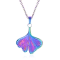 Rainbow gradient ginkgo leaf pendant necklace in creative 18k gold plated stainless steel - Iridescent Necklace Set