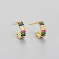 Sparkling square multi-color zircon earrings in golden semi-hoop design for women - Gold / Multicolor Zircon
