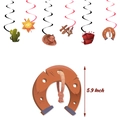 Western cowboy themed party hanging swirl decorations with cactus and horseshoe cutouts - Spirals and Hanging Cards (Rose Red/Black)