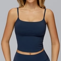 Slim fit navy blue sports crop top with square neck and thin shoulder straps - S / Blue