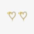 Minimalist S925 sterling silver hollow heart stud earrings with sparkling gold finish - Stud Earrings / 18K Gold