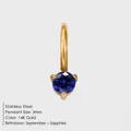3mm stainless steel round birthstone pendant with sapphire blue CZ in 14K gold finish - September Royal Blue - Gold
