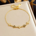 Elegant gold plated stainless steel bracelet with black and white clover leaf charms - Gold Black White Five Clover Style (B1940)