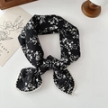 Black floral cotton linen neck scarf with white lace trim and minimalist patterns - Broken Leaf Black