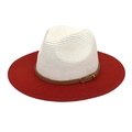 Dettaglio cappello di paglia bicolore con corona bianca, tesa rossa e fibbia in pelle - M (56-58cm) / Rosso + Bianco Puro