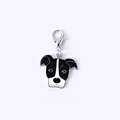 Pendentif tête de chien en émail noir et blanc avec fermoir mousqueton en argent - 24 Pitbull