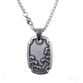 Vintage stainless steel necklace with rectangular embossed wave pattern pendant - Relief Wave Style 1 (C0312-1)