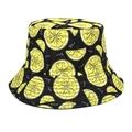Dettaglio della stampa a limone e della trama del tessuto su un cappello a secchiello - Limone Nero