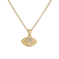 Hamsa-Halskette für Damen aus Gold mit weißen Mikrodiamanten und einem blauen Edelstein - Hamsa Hand