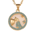 Macro shot of Aquarius zodiac pendant with blue stones and white mother-of-pearl base - Aquarius