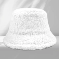Soft white faux shearling bucket hat for women with warm fluffy lamb wool texture - One Size / White