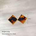 Detailed view of geometric leopard print stainless steel earrings with 30mm dimensions - Square Tortoiseshell Style (CH1184-1)